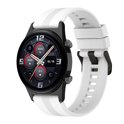 For Honor Watch GS3 Stripe Design Silicone Watch Strap 22mm Replacement Wrist Band with Stainless Steel Buckle