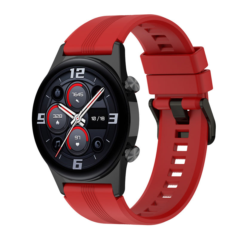 For Honor Watch GS3 Stripe Design Silicone Watch Strap 22mm Replacement Wrist Band with Stainless Steel Buckle