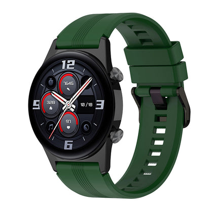 For Honor Watch GS3 Stripe Design Silicone Watch Strap 22mm Replacement Wrist Band with Stainless Steel Buckle