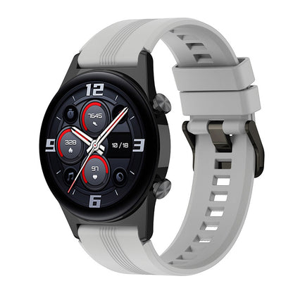 For Honor Watch GS3 Stripe Design Silicone Watch Strap 22mm Replacement Wrist Band with Stainless Steel Buckle
