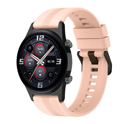 For Honor Watch GS3 Stripe Design Silicone Watch Strap 22mm Replacement Wrist Band with Stainless Steel Buckle