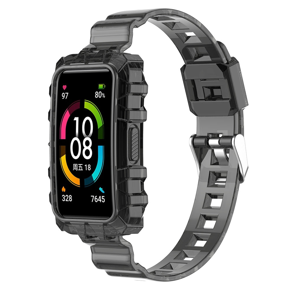 For Huawei Band 7/Band 6/Honor Band 6 Replacement Transparent TPU Watch Strap Wrist Band with Watch Case