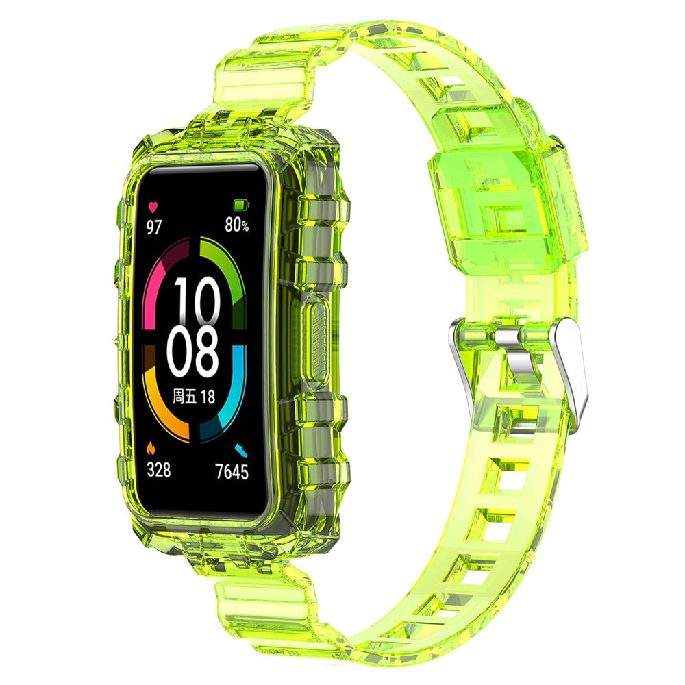 For Huawei Band 7/Band 6/Honor Band 6 Replacement Transparent TPU Watch Strap Wrist Band with Watch Case