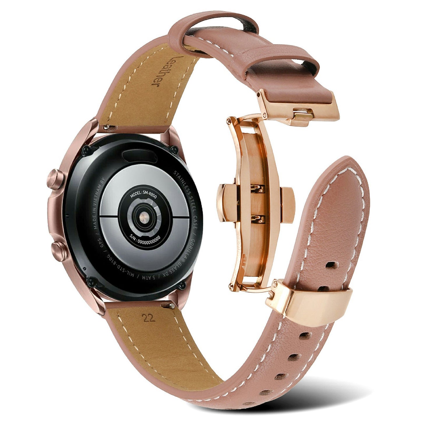 For Huawei Watch GT 3 Pro 46mm/Garmin Venu 2 22mm Stitching Line Genuine Leather Watch Band Strap Replacement