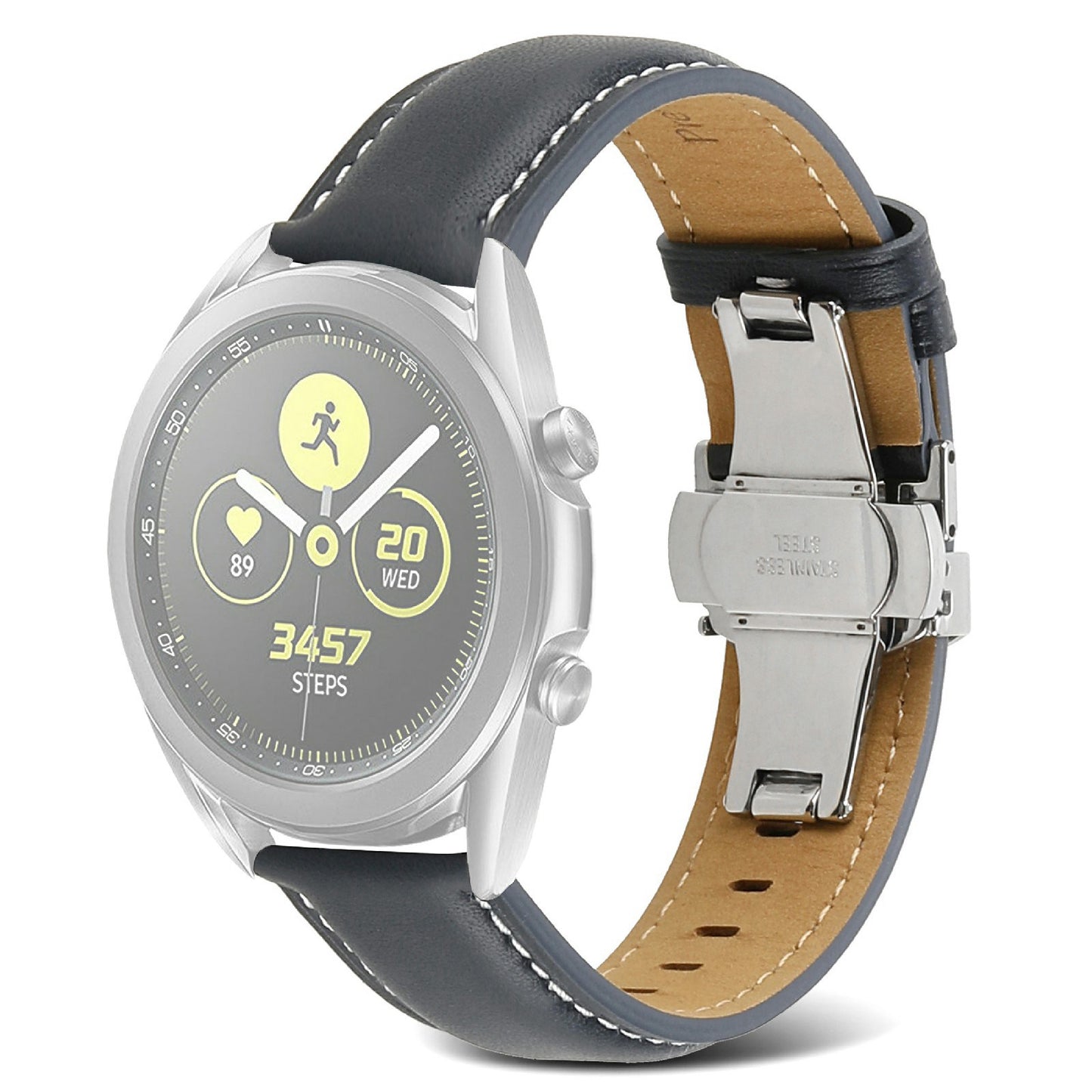 For Huawei Watch GT 3 Pro 46mm/Garmin Venu 2 22mm Stitching Line Genuine Leather Watch Band Strap Replacement