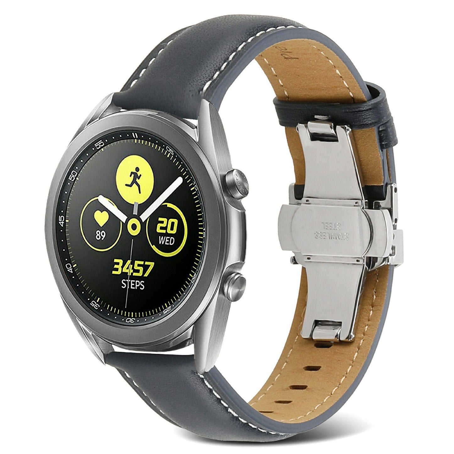 For Huawei Watch GT 3 Pro 46mm/Garmin Venu 2 22mm Stitching Line Genuine Leather Watch Band Strap Replacement