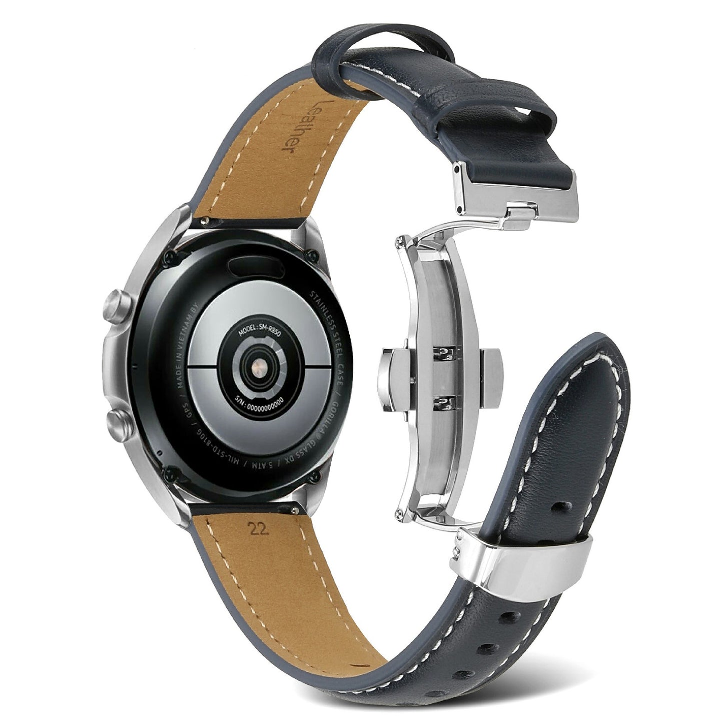For Huawei Watch GT 3 Pro 46mm/Garmin Venu 2 22mm Stitching Line Genuine Leather Watch Band Strap Replacement