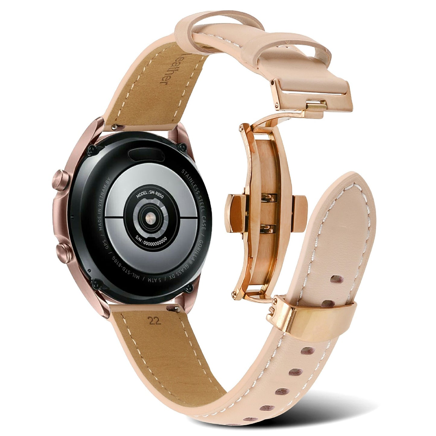 For Huawei Watch GT 3 Pro 46mm/Garmin Venu 2 22mm Stitching Line Genuine Leather Watch Band Strap Replacement