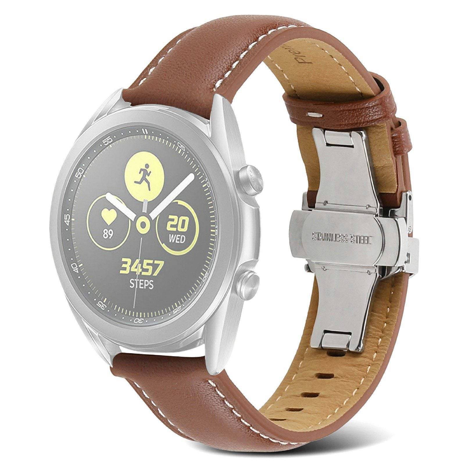 For Huawei Watch GT 3 Pro 46mm/Garmin Venu 2 22mm Stitching Line Genuine Leather Watch Band Strap Replacement