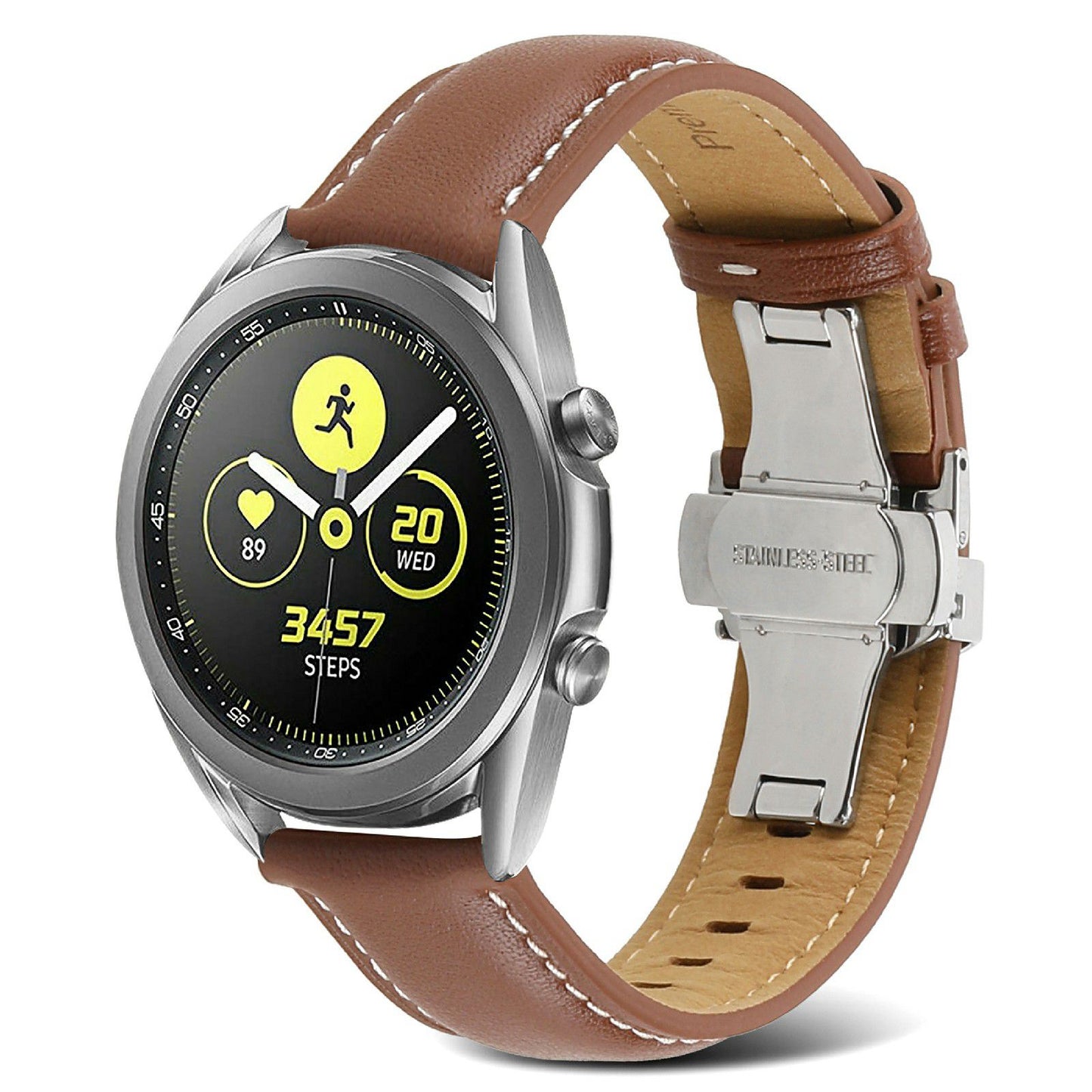 For Huawei Watch GT 3 Pro 46mm/Garmin Venu 2 22mm Stitching Line Genuine Leather Watch Band Strap Replacement