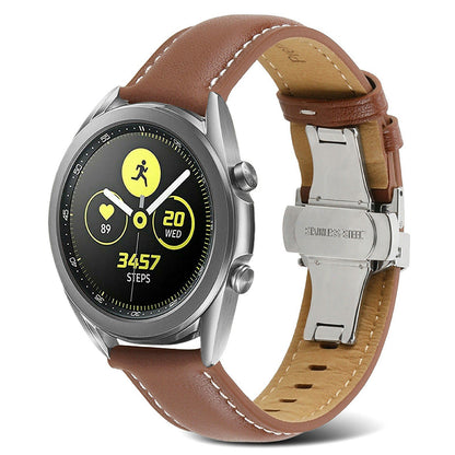 For Huawei Watch GT 3 Pro 46mm/Garmin Venu 2 22mm Stitching Line Genuine Leather Watch Band Strap Replacement