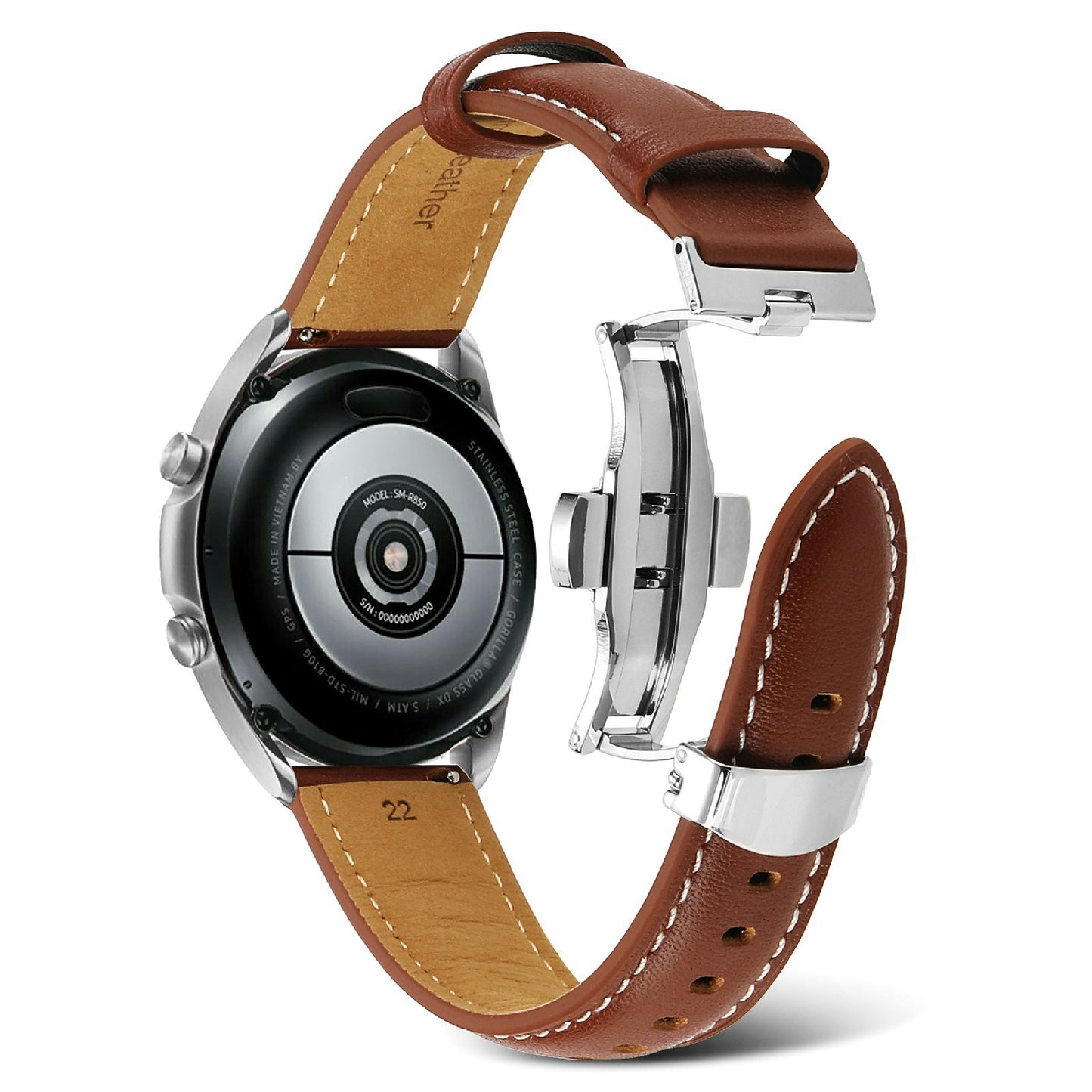 For Huawei Watch GT 3 Pro 46mm/Garmin Venu 2 22mm Stitching Line Genuine Leather Watch Band Strap Replacement
