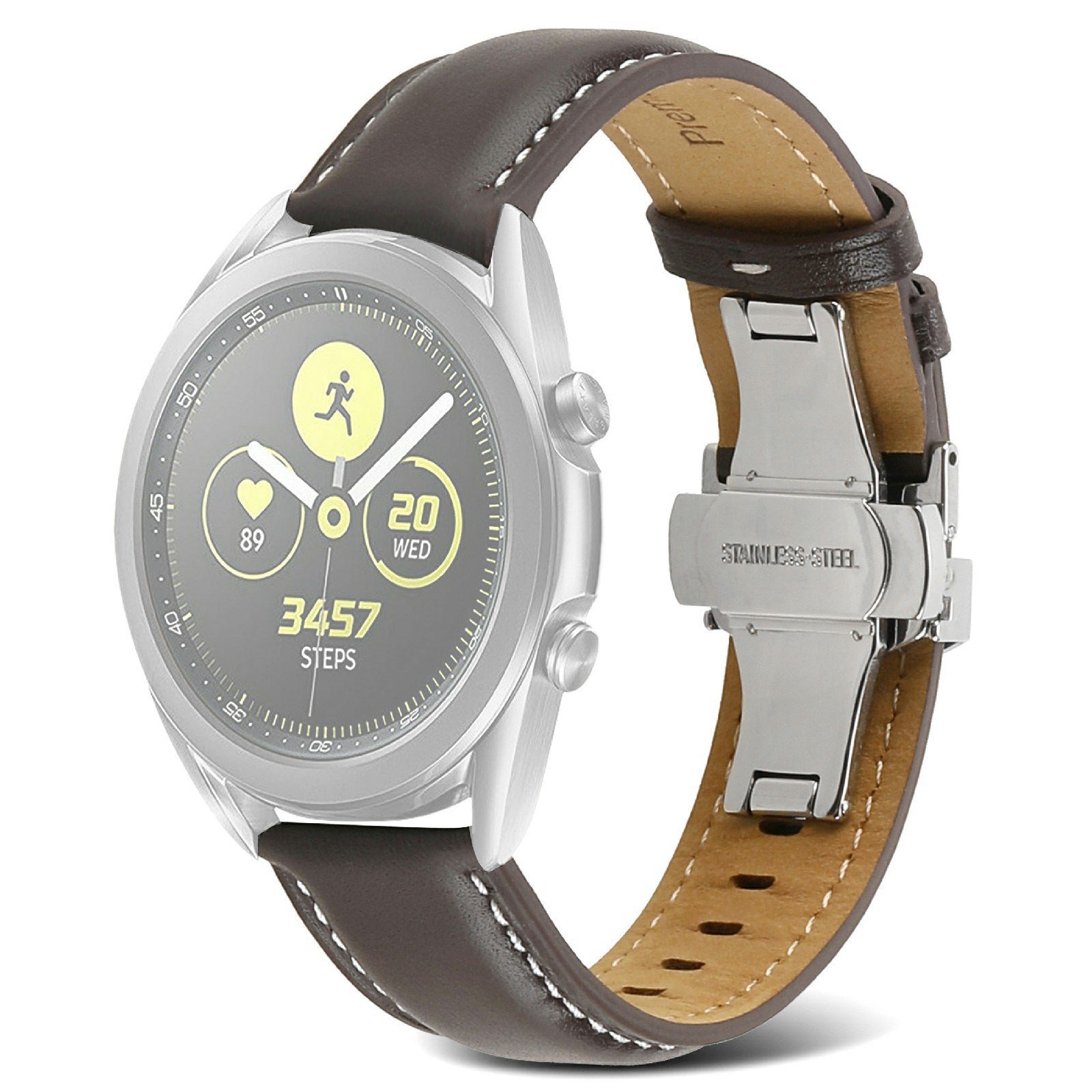 For Huawei Watch GT 3 Pro 46mm/Garmin Venu 2 22mm Stitching Line Genuine Leather Watch Band Strap Replacement