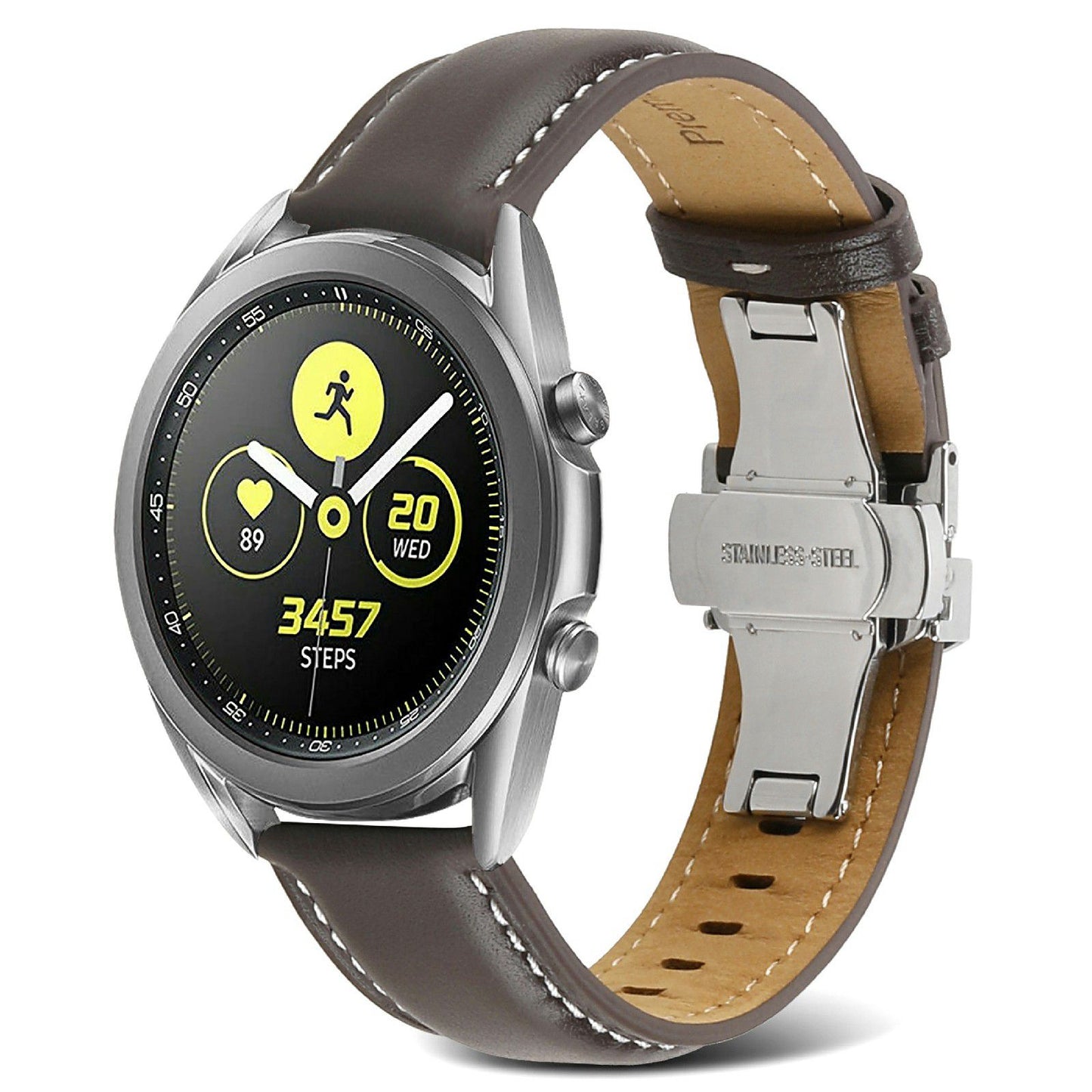 For Huawei Watch GT 3 Pro 46mm/Garmin Venu 2 22mm Stitching Line Genuine Leather Watch Band Strap Replacement
