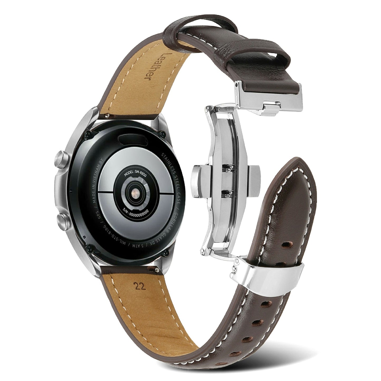 For Huawei Watch GT 3 Pro 46mm/Garmin Venu 2 22mm Stitching Line Genuine Leather Watch Band Strap Replacement