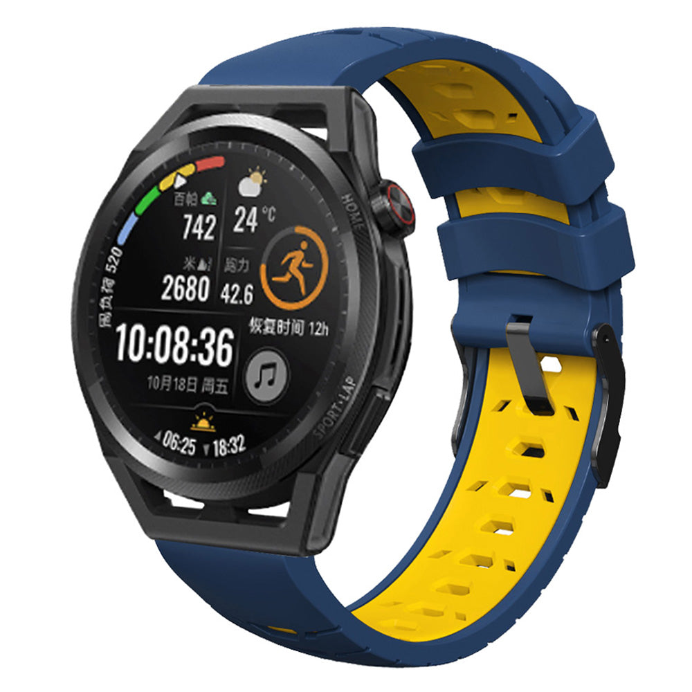 For Huawei Watch GT Runner/Garmin Venu 2/Vivoactive 4 Trapezoid Three Row Holes Watch Strap Dual Color Silicone Wrist Band