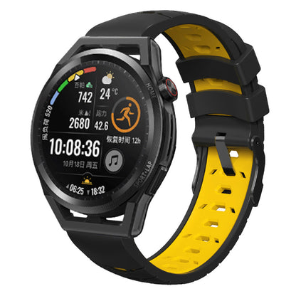 For Huawei Watch GT Runner/Garmin Venu 2/Vivoactive 4 Trapezoid Three Row Holes Watch Strap Dual Color Silicone Wrist Band