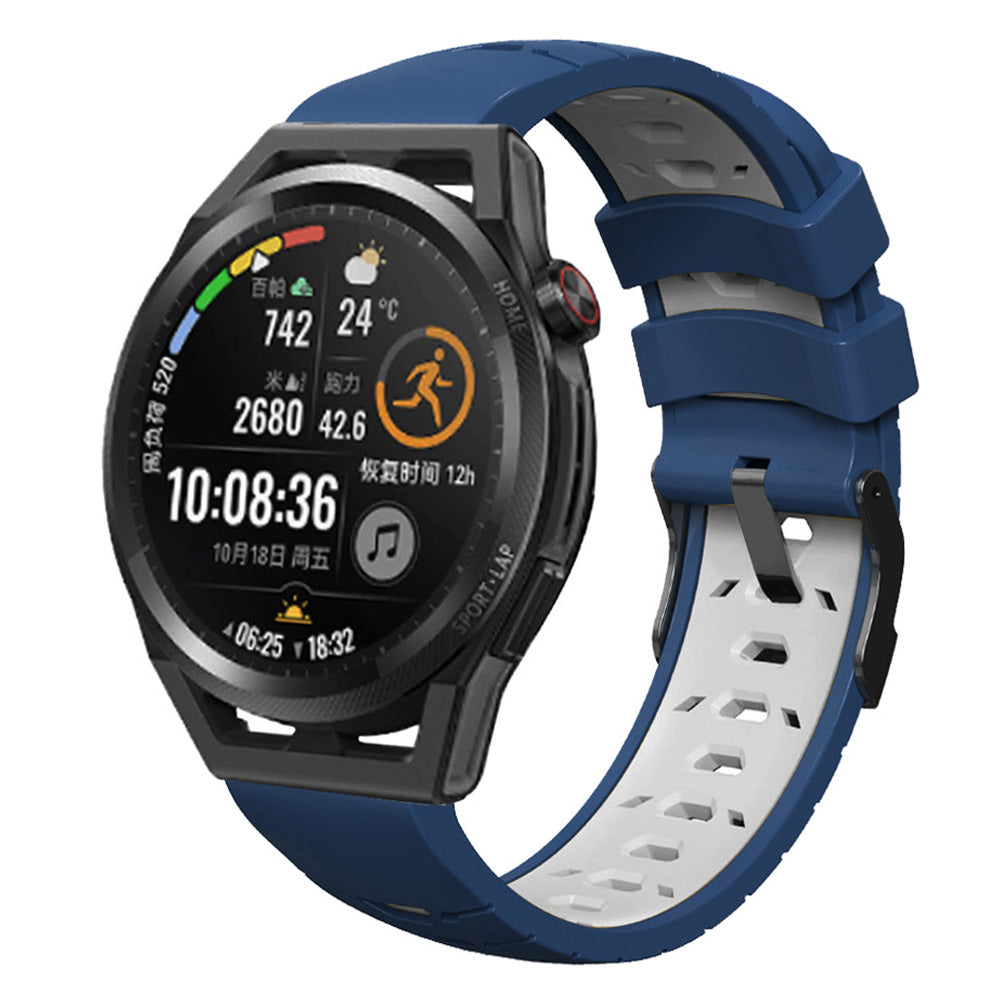 For Huawei Watch GT Runner/Garmin Venu 2/Vivoactive 4 Trapezoid Three Row Holes Watch Strap Dual Color Silicone Wrist Band
