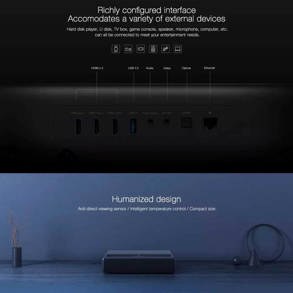 XIAOMIYOUPIN MIJIA 1S 4K Laser Projector Electronic Focus Ultra HD Projector with Dolby Virtual Surround Function/Remote (CN Plug)