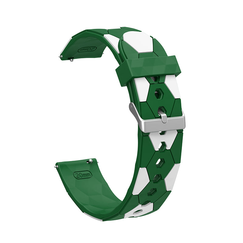 20mm Soccer Ball Football Pattern Silicone Watch Strap Replacement Wrist Band with Pin Buckle