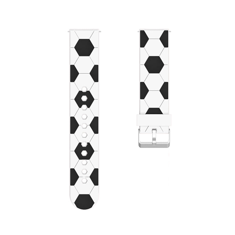 20mm Soccer Ball Football Pattern Silicone Watch Strap Replacement Wrist Band with Pin Buckle