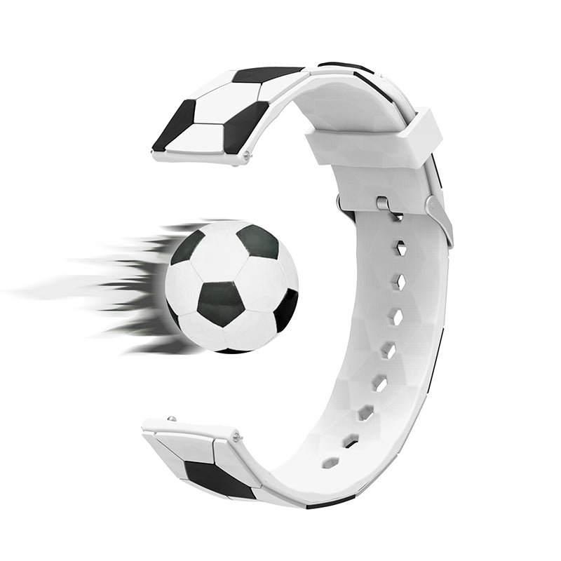 20mm Soccer Ball Football Pattern Silicone Watch Strap Replacement Wrist Band with Pin Buckle
