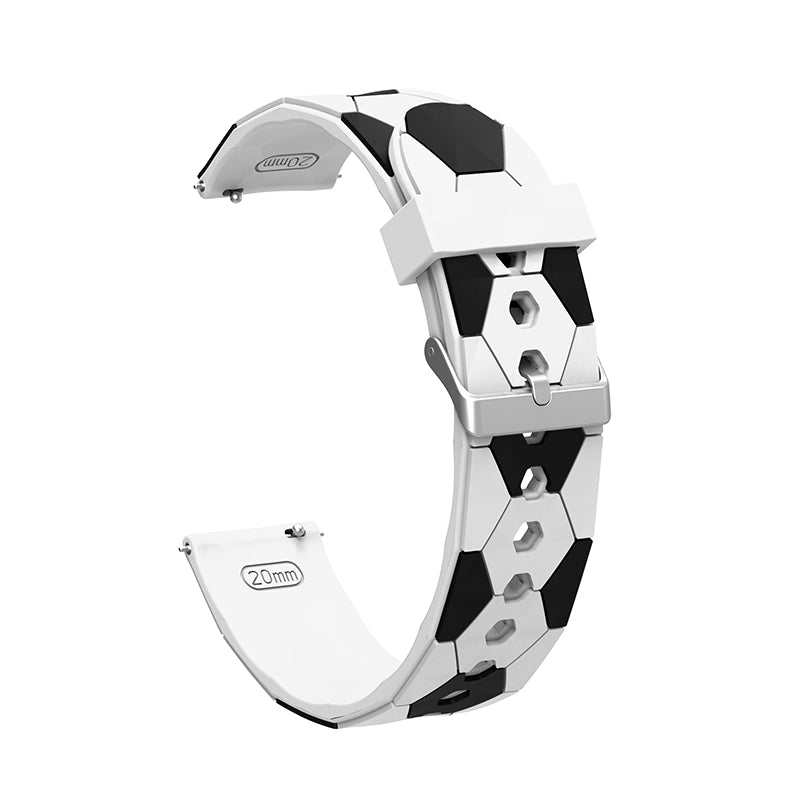 20mm Soccer Ball Football Pattern Silicone Watch Strap Replacement Wrist Band with Pin Buckle