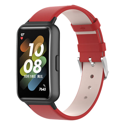 For Huawei Band 7 Genuine Leather Watch Band Replacement Strap with Metal Silver Buckle