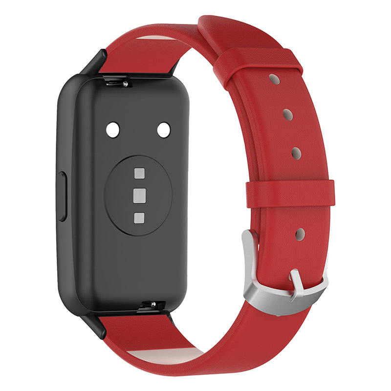 For Huawei Band 7 Genuine Leather Watch Band Replacement Strap with Metal Silver Buckle