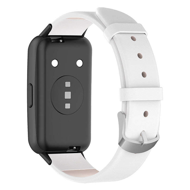 For Huawei Band 7 Genuine Leather Watch Band Replacement Strap with Metal Silver Buckle