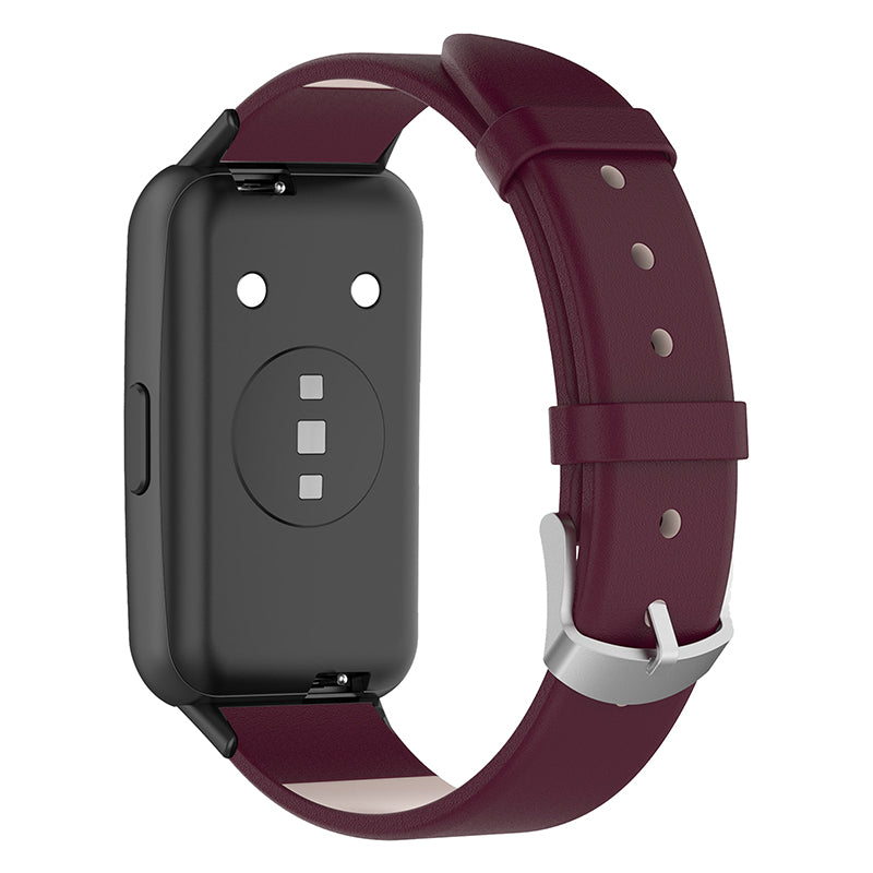 For Huawei Band 7 Genuine Leather Watch Band Replacement Strap with Metal Silver Buckle