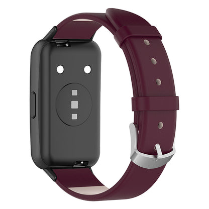 For Huawei Band 7 Genuine Leather Watch Band Replacement Strap with Metal Silver Buckle