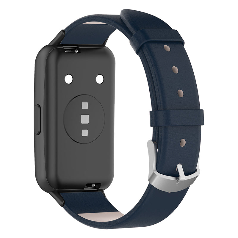 For Huawei Band 7 Genuine Leather Watch Band Replacement Strap with Metal Silver Buckle