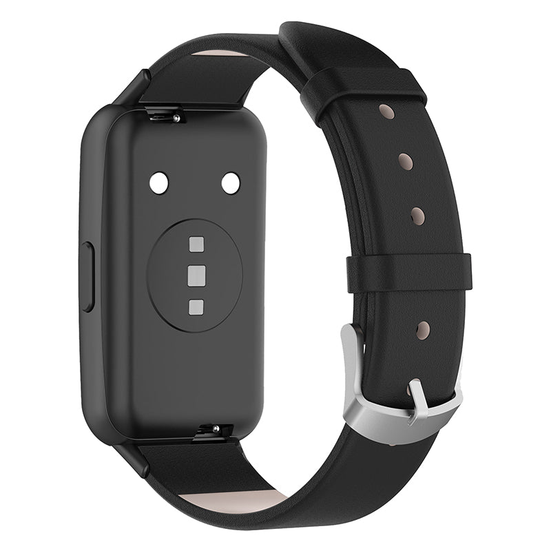For Huawei Band 7 Genuine Leather Watch Band Replacement Strap with Metal Silver Buckle