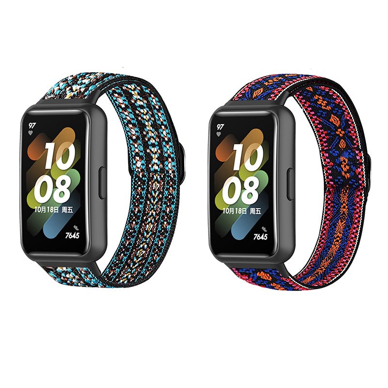 For Huawei Band 7 Stretchy Boho Watch Band Adjustable Elastic Nylon Strap Replacement Wristband