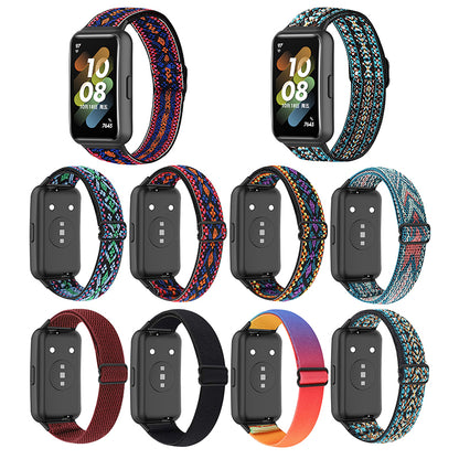 For Huawei Band 7 Stretchy Boho Watch Band Adjustable Elastic Nylon Strap Replacement Wristband