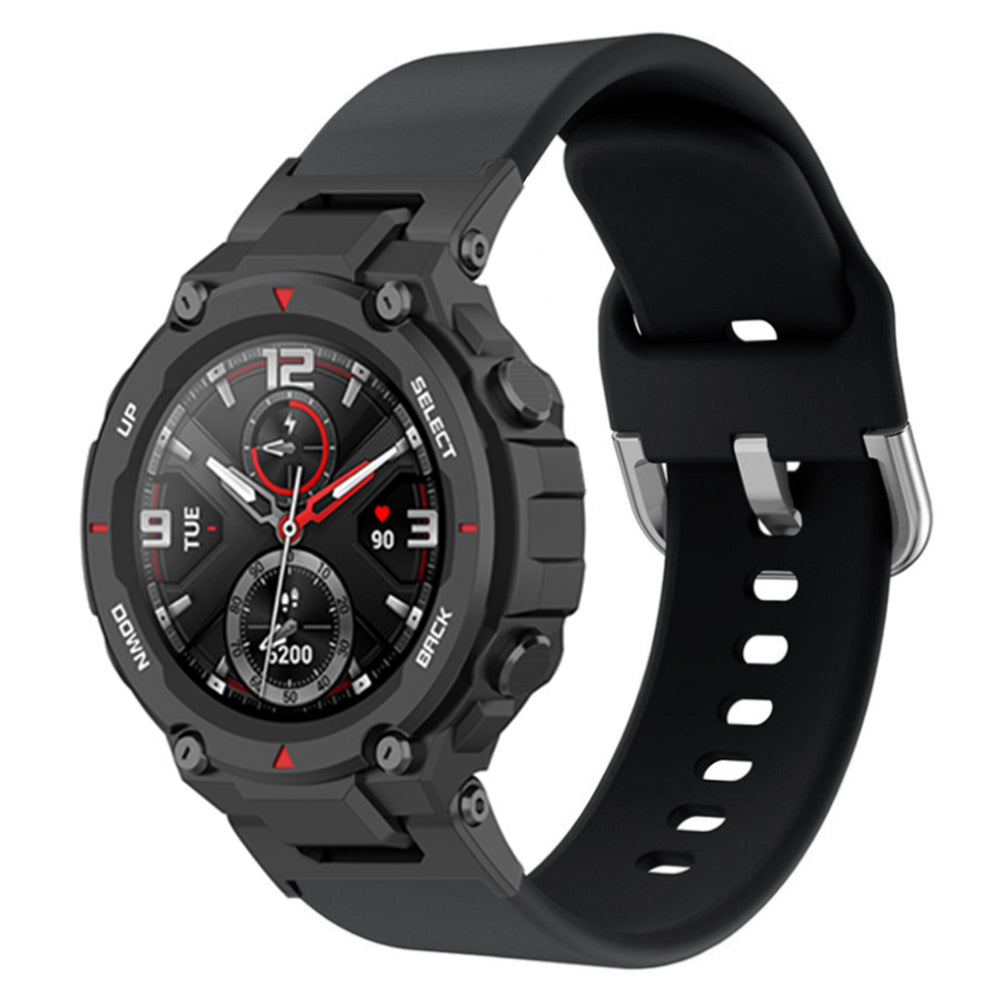 For Huami Amazfit T-Rex  /  T-Rex Pro  /  Ares, Universal 22mm Watch Band Silicone Watch Strap Replacement Watchband with Square Buckle