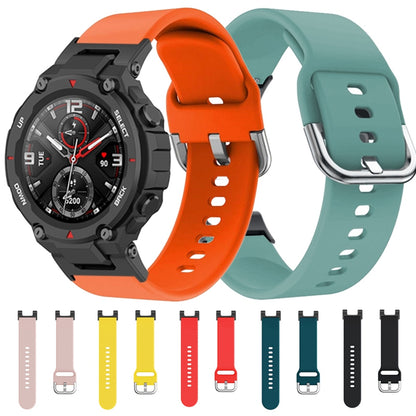 For Huami Amazfit T-Rex  /  T-Rex Pro  /  Ares, Universal 22mm Watch Band Silicone Watch Strap Replacement Watchband with Square Buckle