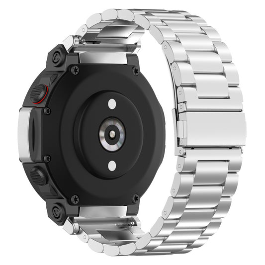 For Huami Amazfit T-Rex 2 Three-bead Wrist Strap Stainless Steel Anti-wear Smart Watch Band with Foldable Buckle