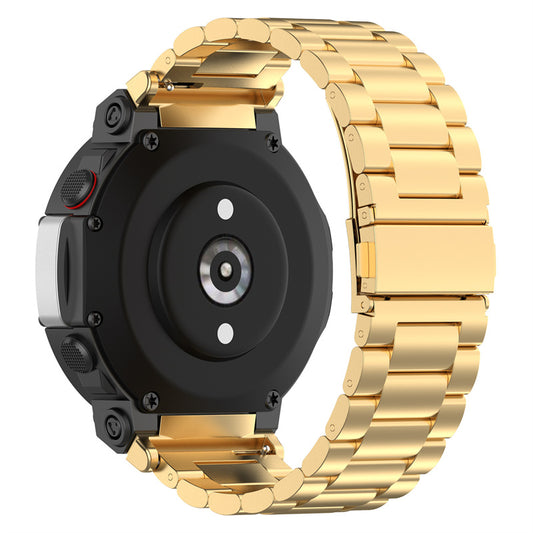For Huami Amazfit T-Rex 2 Smart Watch Band Three-bead Stainless Steel Wrist Strap with Foldable Buckle