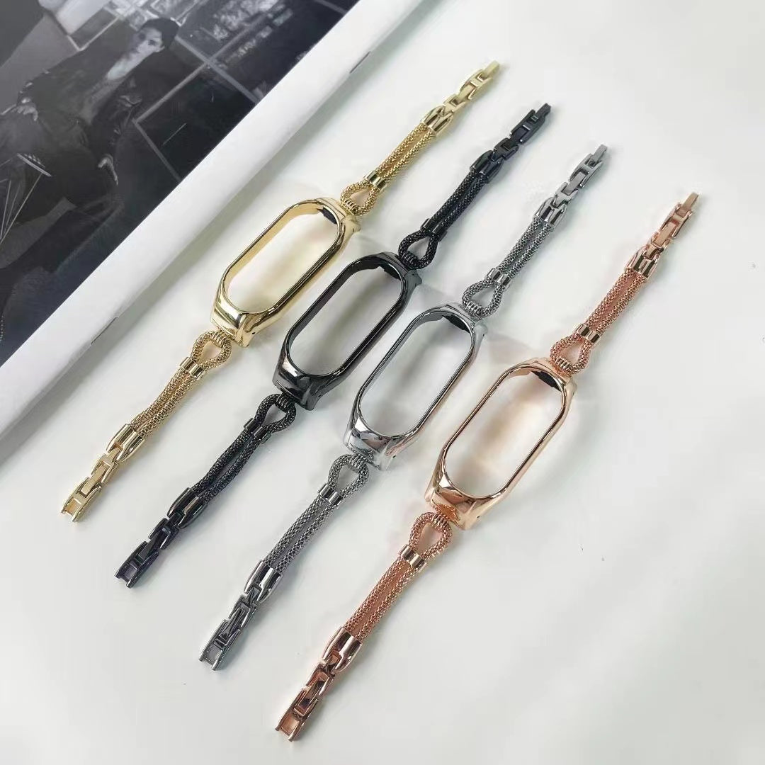 For Xiaomi Mi Band 7 Smart Watch Replacement Strap with Watch Case Delicate Copper Chain Metal Watchband