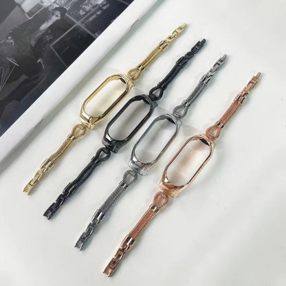 For Xiaomi Mi Band 7 Smart Watch Replacement Strap with Watch Case Delicate Copper Chain Metal Watchband