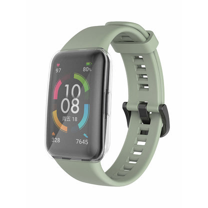 For Huawei Band 6 Soft Silicone Sports Wristband with Transparent TPU Case Full Around Bumper Frame Cover