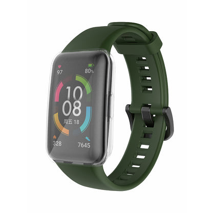 For Huawei Band 6 Soft Silicone Sports Wristband with Transparent TPU Case Full Around Bumper Frame Cover