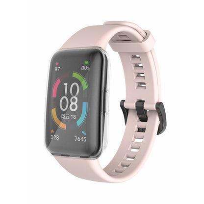 For Huawei Band 6 Soft Silicone Sports Wristband with Transparent TPU Case Full Around Bumper Frame Cover