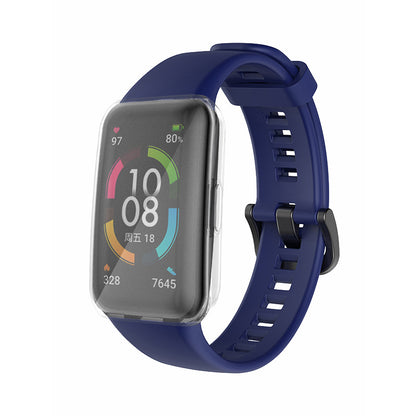For Huawei Band 6 Soft Silicone Sports Wristband with Transparent TPU Case Full Around Bumper Frame Cover