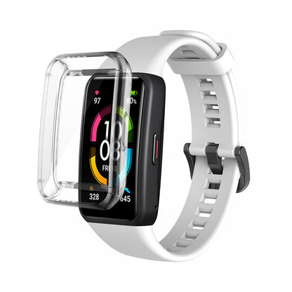 For Huawei Band 6 Soft Silicone Sports Wristband with Transparent TPU Case Full Around Bumper Frame Cover