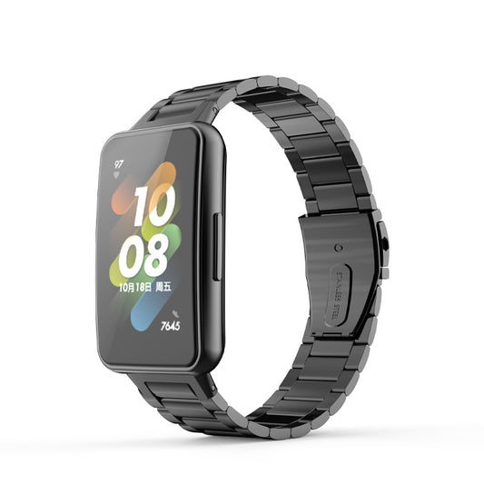 For Huawei Band 7 Three Beads Stainless Steel Smart Watch Band Replacement Anti-wear Wrist Strap