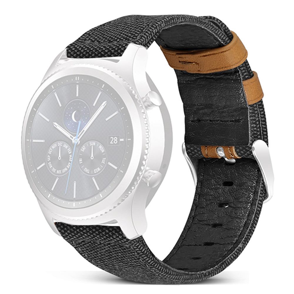 For Huawei Watch GT 3 Pro 43mm / 46mm / Watch GT 2 Pro 22mm Watch Strap Canvas Coated Genuine Leather Adjustable Wrist Band Replacement