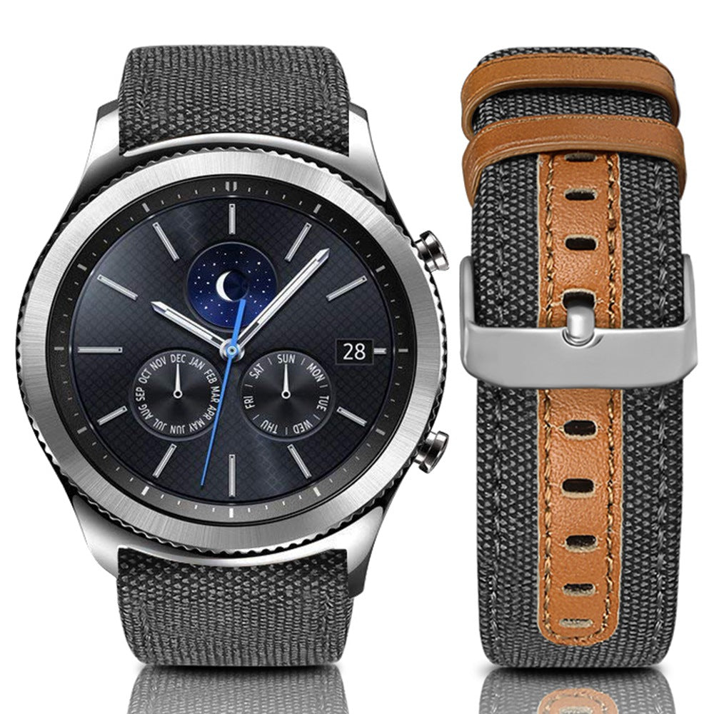 For Huawei Watch GT 3 Pro 43mm / 46mm / Watch GT 2 Pro 22mm Watch Strap Canvas Coated Genuine Leather Adjustable Wrist Band Replacement
